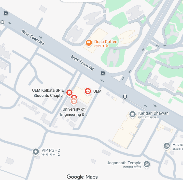Google Maps preview of University of Engineering and Management (UEM) Kolkata campus location in Newtown